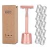 Keropy Double Edge Safety Razor For Woman With Stand and 10 Premium Stainless Steel Reusable Safety Razor, Razors For Shaving, Rose Gold view 1