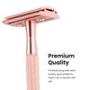 Keropy Double Edge Safety Razor For Woman With Stand and 10 Premium Stainless Steel Reusable Safety Razor, Razors For Shaving, Rose Gold view 3