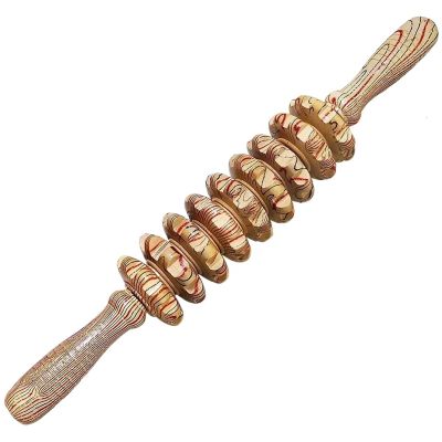 9-Roller Wooden Massage Stick - Handheld Deep Tissue Massager for Muscle Pain Relief, Anti-Cellulite, Myofascial Release - Portable Trigger Point Therapy Tool for Back, Legs, Feet & Body(Colorful)