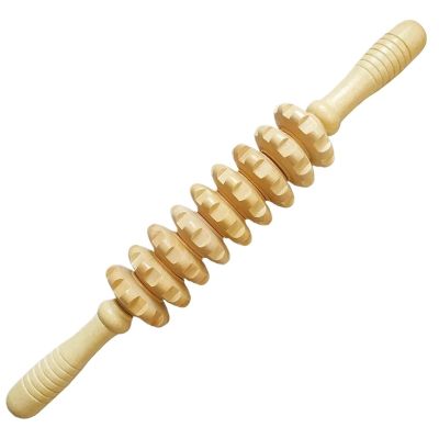 9-Roller Wooden Massage Stick - Handheld Deep Tissue Massager for Muscle Pain Relief, Anti-Cellulite, Myofascial Release - Portable Trigger Point Therapy Tool for Back, Legs, Feet & Body(Nature)