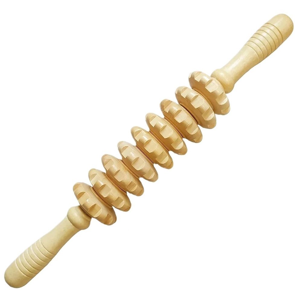 9-Roller Wooden Massage Stick - Handheld Deep Tissue Massager for Muscle Pain Relief, Anti-Cellulite, Myofascial Release - Portable Trigger Point Therapy Tool for Back, Legs, Feet & Body(Nature)