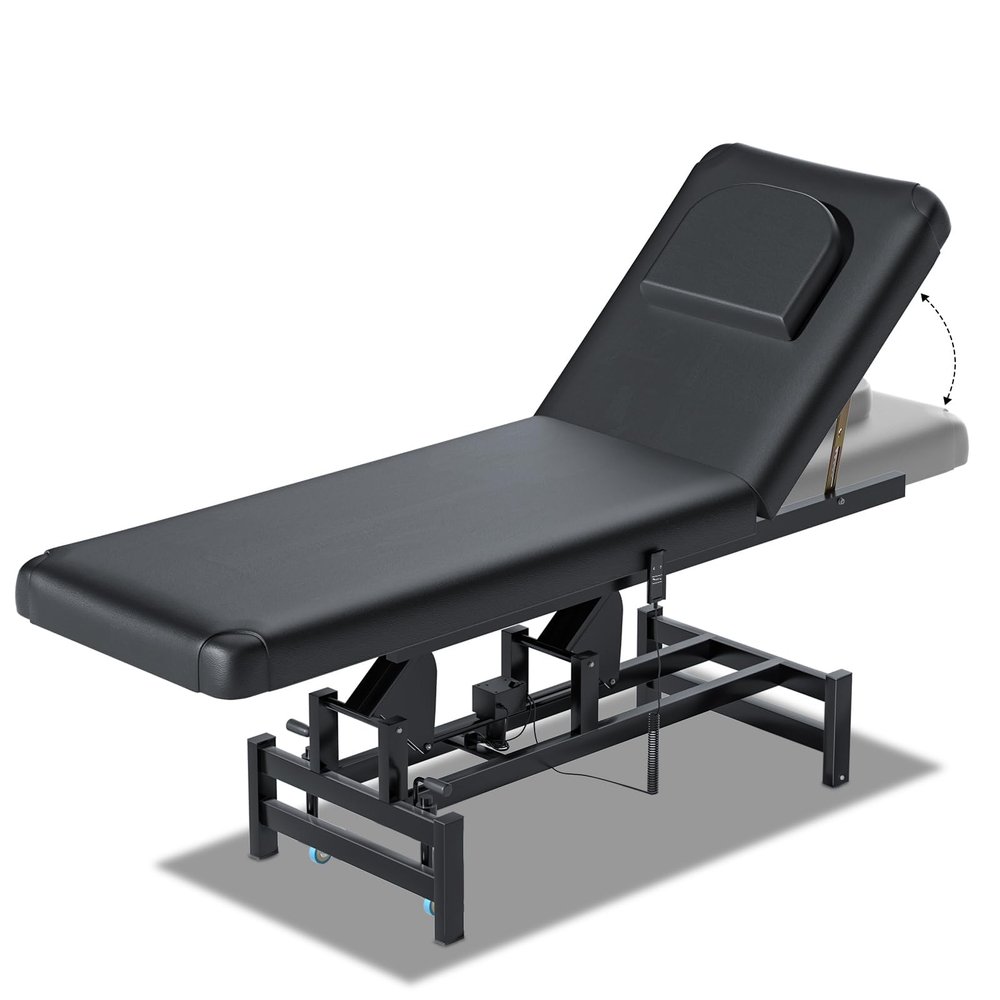 Electric Lift Massage Physical Therapy Table with Adjustable Backrest, Lockable Wheels, 4'' Think Premium Foam, 1500Lbs Capacity Professional Electric Massage Bed Commercial Home Use, Black