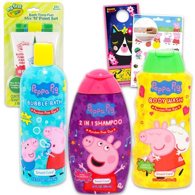 Ultimate Peppa Pig Bathroom Set - Bundle with Hypoallergenic Shampoo, Body Wash, Bubble Bath, Paint, Stickers, More | Shower Supplies Kit for Kids