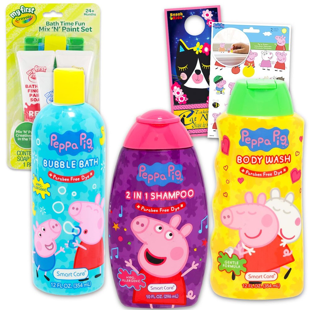 Ultimate Peppa Pig Bathroom Set - Bundle with Hypoallergenic Shampoo, Body Wash, Bubble Bath, Paint, Stickers, More | Shower Supplies Kit for Kids