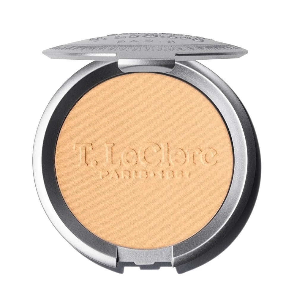 T.LeClerc Rice Compact Powder  Anti-Aging Pressed Powder with Brown Rice Ferment  Long-Lasting Natural Matte Finish  Moisturizing | Non-Comedogenic Face Powder (ABRICOT, 9G)