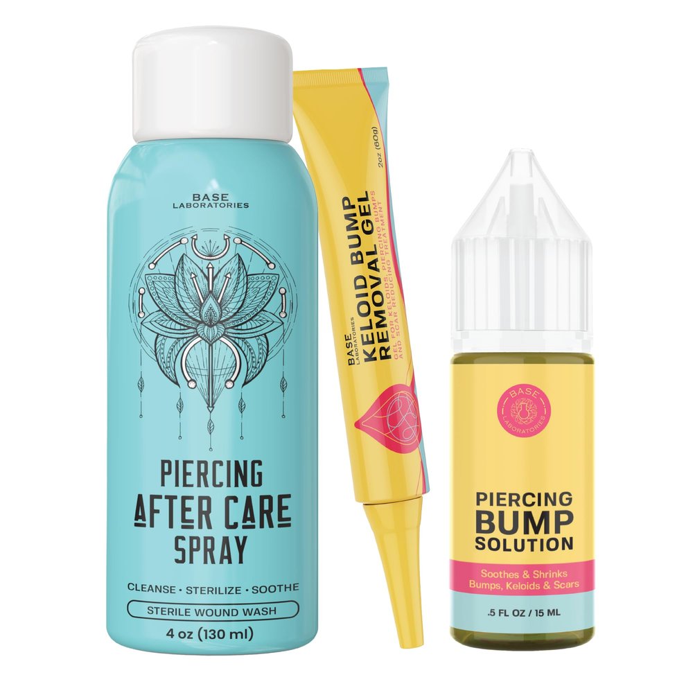 base labs piercing aftercare kit - saline spray, bump solution, scar gel