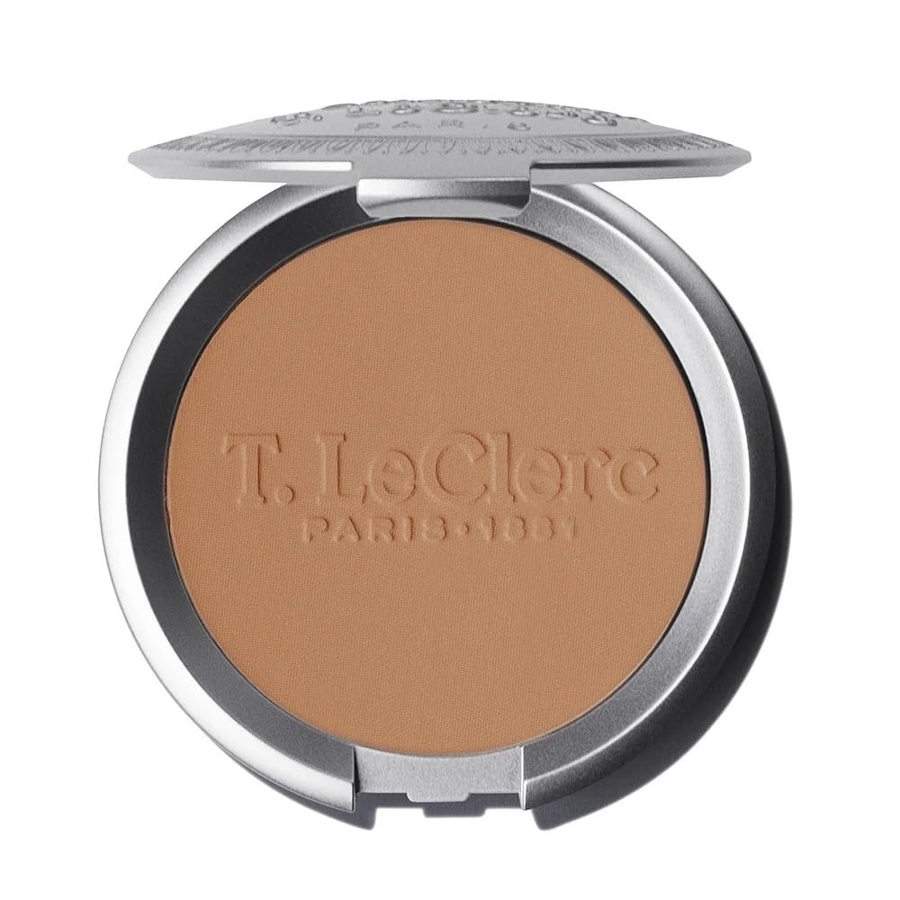 T.LeClerc Rice Compact Powder  Anti-Aging Pressed Powder with Brown Rice Ferment  Long-Lasting Natural Matte Finish  Moisturizing | Non-Comedogenic Face Powder (SAFRAN, 9G)