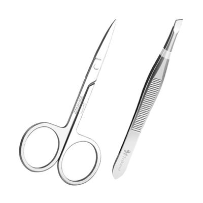 SAFIGLE Stainless Steel Eyebrow Scissors and Tweezer Set for Precision Grooming Ergonomic Design for Easy Use for Personal and Professional Eyebrow Trimming