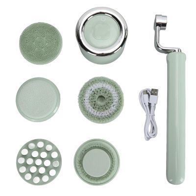 5 Brush Heads Electric Body Scrubber, Waterpoof Deep Clean Shower Brush with Massage Function, Long Handle Back Scrubber for Bathroom, 3 Gears for Face and Body Massage (2)