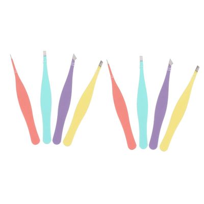 CALLARON 2sets Elegant Stainless Steel Eyebrow Clamps Lady Tweezers Portable Eyebrow Trimming Kit 4pcs*2 Random Color