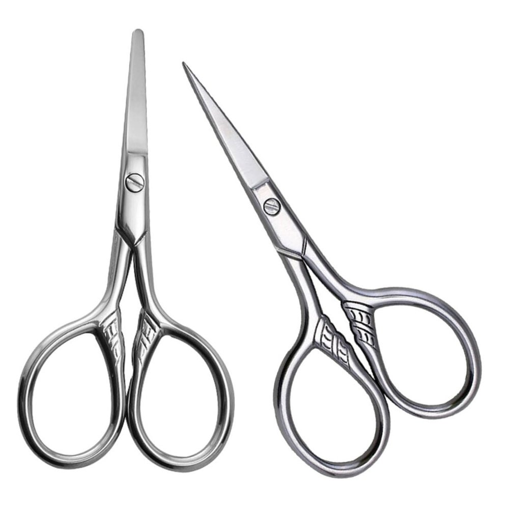 DEARMAMY 2Pcs Stainless Steel Eyebrow Scissors Set Small Facial Hair Trimming Tools for Men Pointed and Rounded Tips for Grooming Eyebrows and Beards
