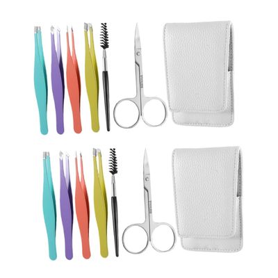 PACKOVE 2 Sets Set of Eyebrow Trimming Tools Tweezers Scissor Clips Shaper Makeup Tool Skin-friendly for Ages
