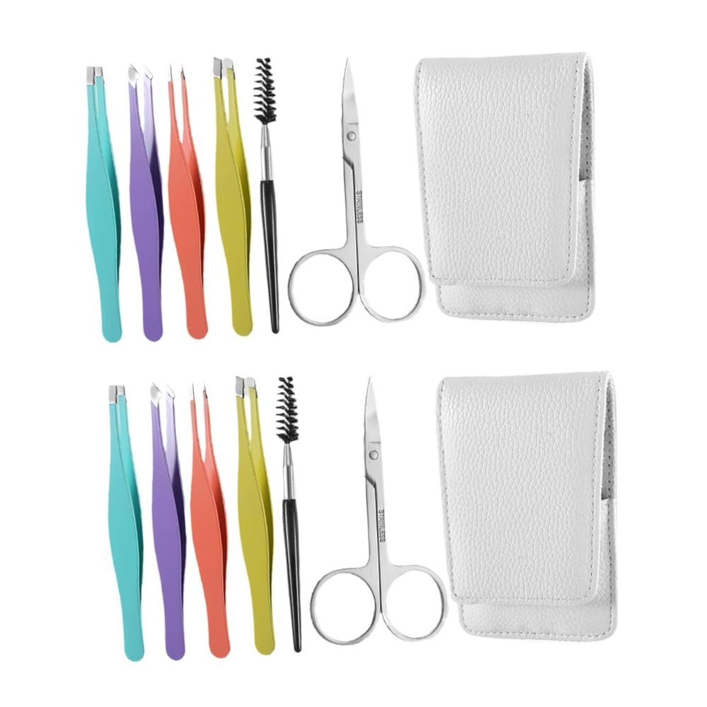 PACKOVE 2 Sets Set of Eyebrow Trimming Tools Tweezers Scissor Clips Shaper Makeup Tool Skin-friendly for Ages