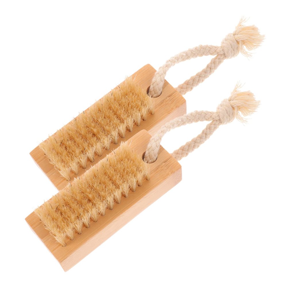 KAILIKETIY 2pcs Double-Sided Nail Cleaners Professional Nail Cleaning Brush Set for Home Manicure Bamboo Handle Natural Bristles Suitable for Fingernail and Toenail Care