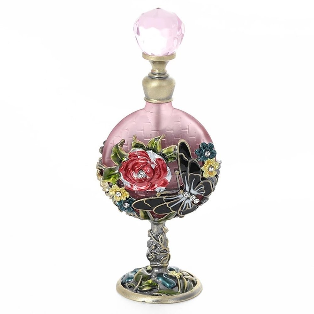 Vintage Perfume Bottle Empty, 7Ml Roses Fancy Decoration Perfume Bottle, Travel Perfume Bottle Refillable,Pink-11.5 * 5cm