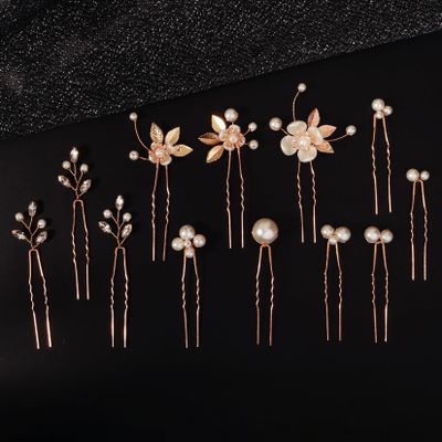 12 Pieces Bride Hair Pins Rhinestones Gold Hair Accessories for Women Crystal Wedding Hairpiece for Bridesmaids