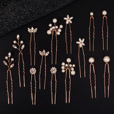 14 Pieces Bride Hair Pins Rhinestones Gold Hair Accessories for Women Crystal Wedding Hairpiece for Bridesmaids
