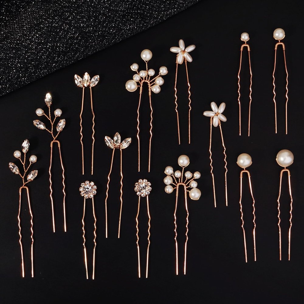 14 Pieces Bride Hair Pins Rhinestones Gold Hair Accessories for Women Crystal Wedding Hairpiece for Bridesmaids