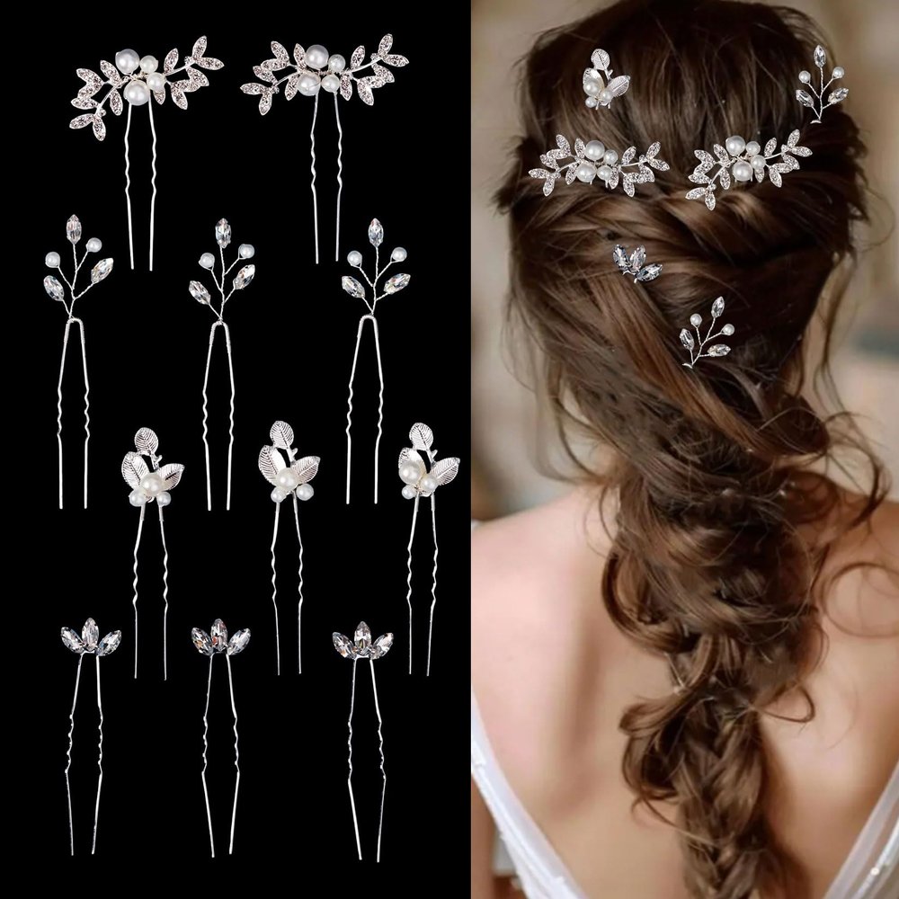 11 Pieces Bride Hair Pins Rhinestone Bridal Hairpiece for Women Crystal Wedding Hair Accessories for Bridesmaids