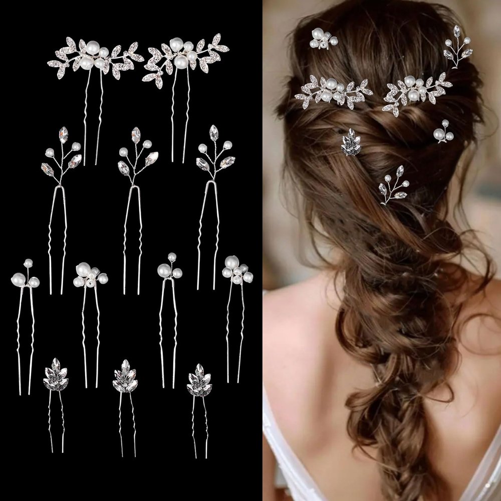 12 Pieces Bride Hair Pins Rhinestone Bridal Hairpiece for Women Crystal Wedding Hair Accessories for Bridesmaids