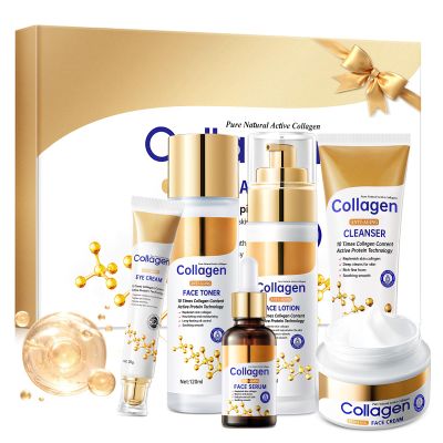 Collagen Skin Care Set, Anti Aging Skincare Gift Set for Wrinkles & Fine Lines, Shrink Pores, Hydrate & Firm Skin, 6 Pcs Skincare Kits for Women with Cleanser, Toner, Lotion, Serum, Cream, Eye Cream.