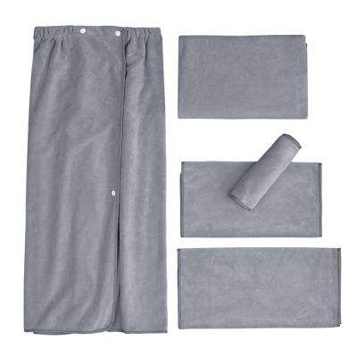 5 PCS Beauty Salon Towels, Microfiber Bath Skirt Shower Cap Pillow Towels Bath Towels Bathroom Towels for Kithcen Bathroom (Dark Gray)