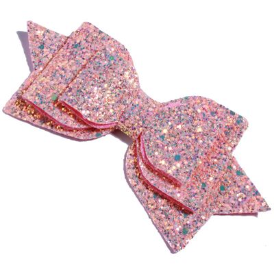 10Pcs 13CM 5" Big Boutique Glitter Synthetic Leather Hair Bows For Hairpins Glitter Bowknot Bow For Women (10Pcs Pink, With Clip)