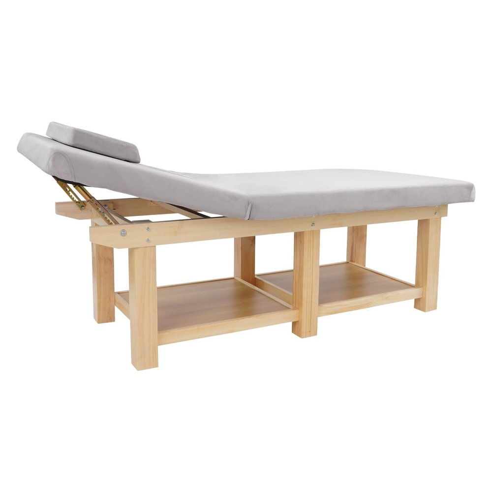 GUIAFUHYE Wood Wide Stationary Massage Table for Treatment Table Physical Therapy Table Spa Facial Bed, Heavy Duty Professional Stationary Massage Bed (Wood Color, Grey)