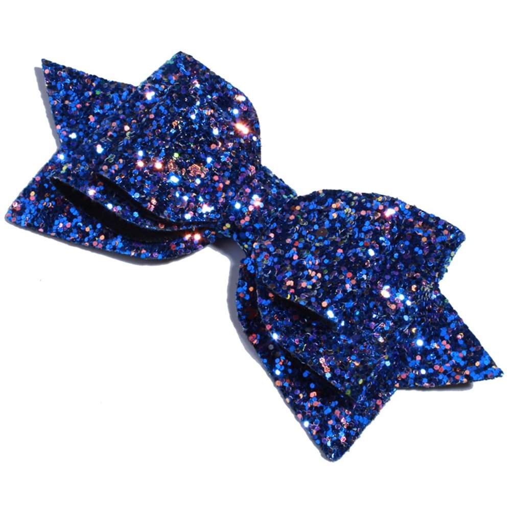 10Pcs 13CM 5" Big Boutique Glitter Synthetic Leather Hair Bows For Hairpins Glitter Bowknot Bow For Women (10Pcs Royal Blue, With Clip)