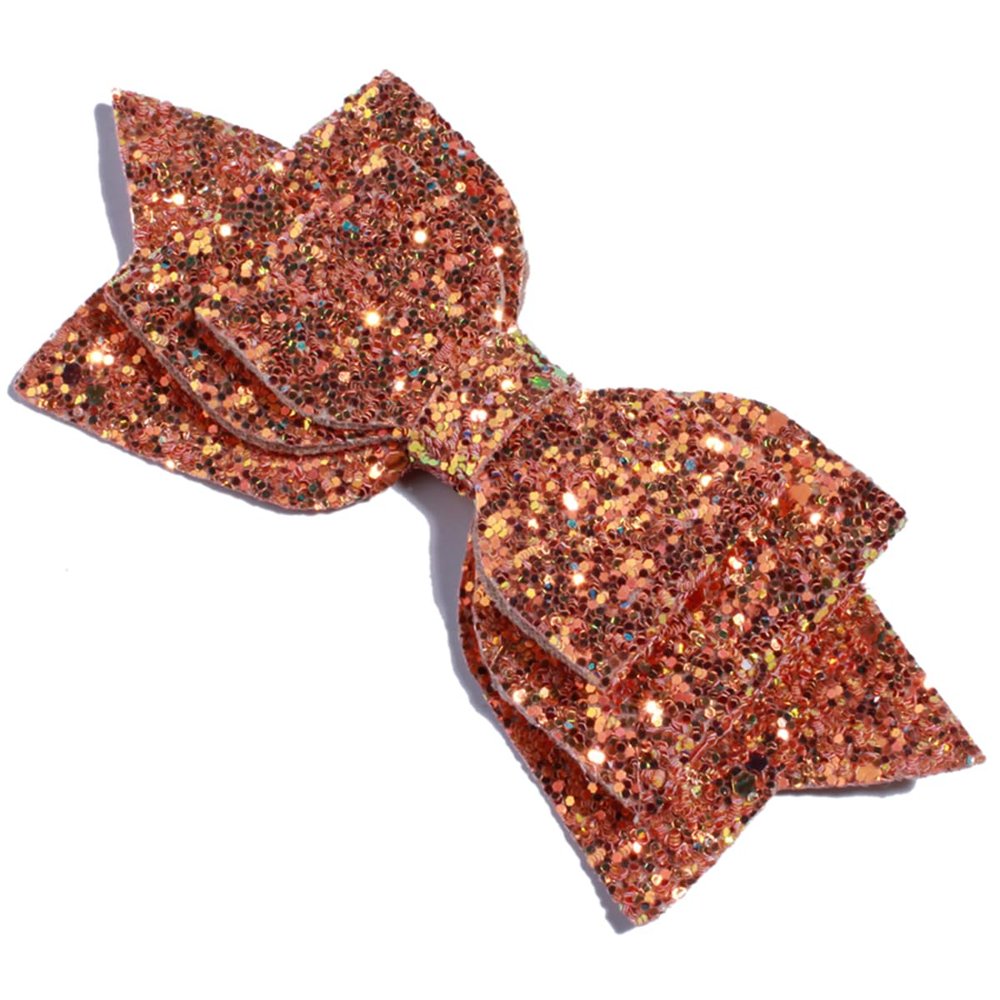 10Pcs 13CM 5" Big Boutique Glitter Synthetic Leather Hair Bows For Hairpins Glitter Bowknot Bow For Women (10Pcs Orange, With Clip)