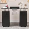 Belandi Manicure Table, Glass Top Nail Tech Desk Nail Table Station for Nail Tech w/Electric Downdraft Vent, Wrist Cushion, Lockable Wheels, Storage Drawers, Wooden Handles (Black Table New) view 2