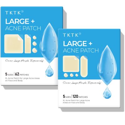 TKTK XL Hydrocolloid Pimple Patches for Body 120 Count + Large Acne Patches for Face 62 Count, 7 Sizes Pimple Patch Bulk Face & Body, Acne Stickers