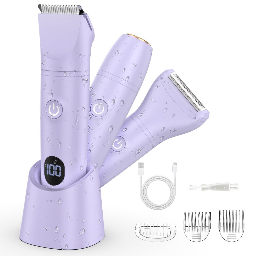 Bikini Trimmer Electric Razors for Women,3 in 1 Body Hair Removal Kit for Face,Pubic,Arm, Leg, Armpit, Bikini Trimmer,Painless IPX6 Waterproof Rechargeable Portable Lady Shavers Wet & Dry Gifts