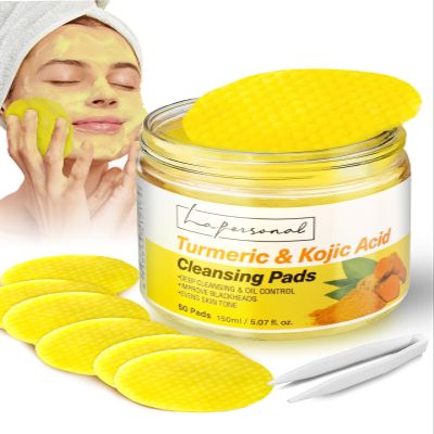 Turmeric and Kojic Acid Cleansing Face Pads  Turmeric Exfoliating Face Scrub Pads, 50 Pcs, for Mild Cleansing Exfoliation Oil Control, Suitable for All Skin Types