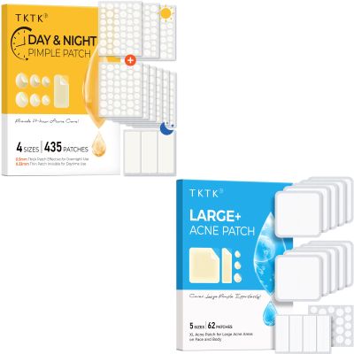 TKTK Bulk Acne Patches for Face 435 Count + Large Pimple Patches 62 Count, Zit Stickers for Covering Zits, Blemishes and Breakouts