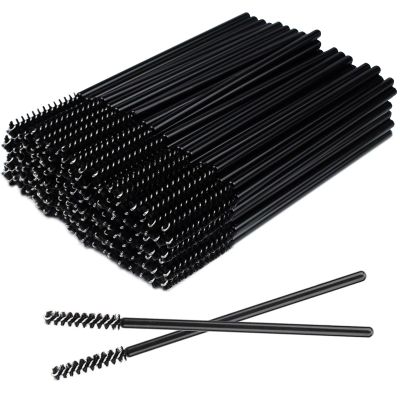 100 Pcs Disposable Eyelash Mascara Mini Brushes for Eye Lashes Extension Eyebrow and Makeup Small brush head and Small handle(Black)