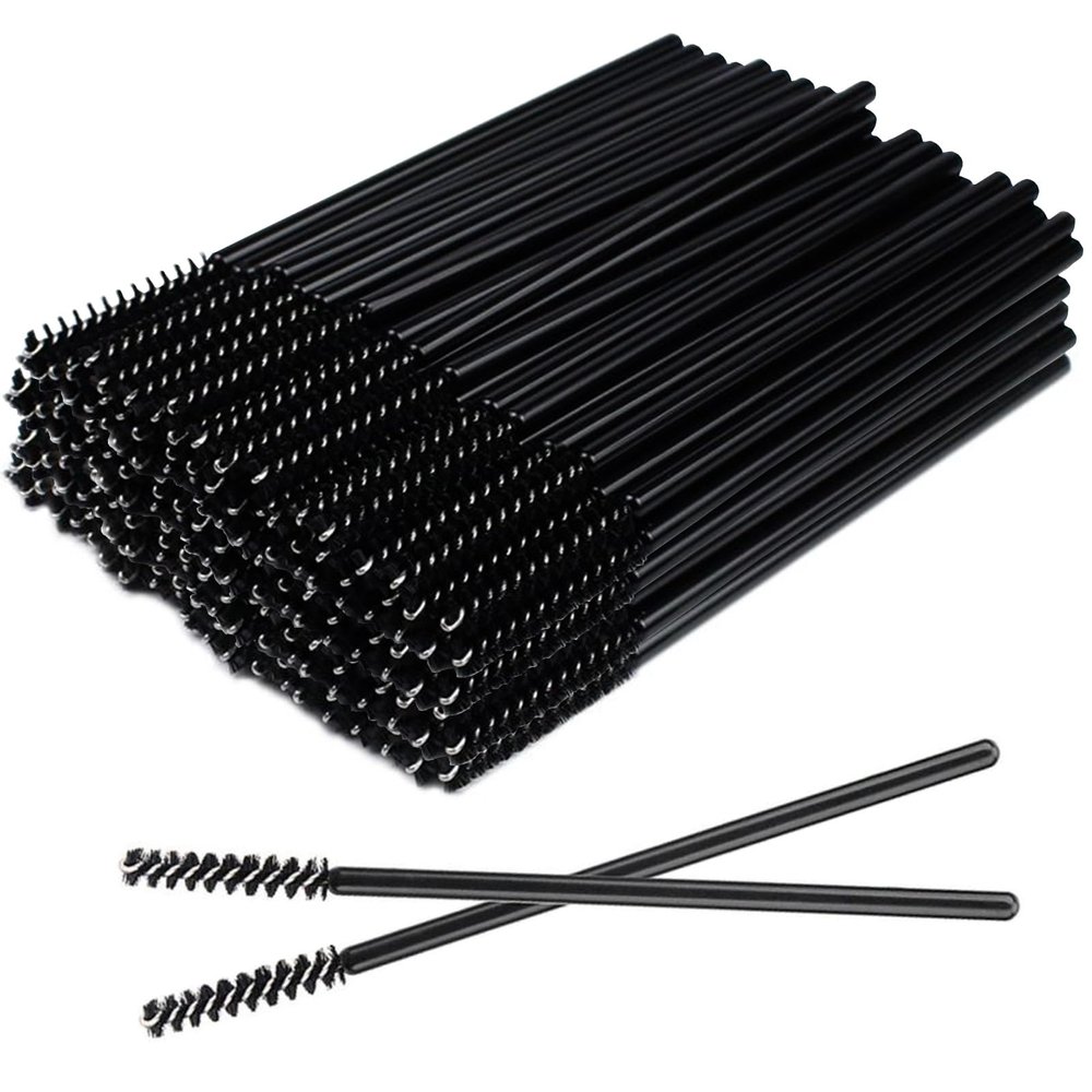 100 Pcs Disposable Eyelash Mascara Mini Brushes for Eye Lashes Extension Eyebrow and Makeup Small brush head and Small handle(Black)