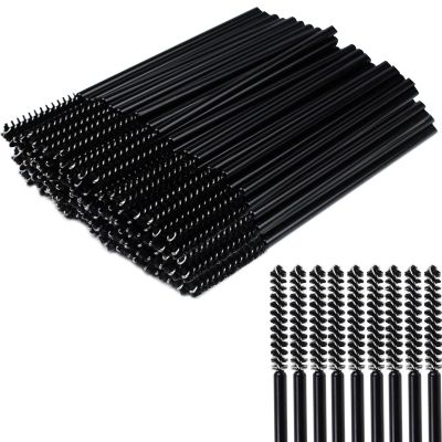 50 Pcs Disposable Eyelash Mascara Mini Brushes for Eye Lashes Extension Eyebrow and Makeup Small brush head and Small handle(Black)