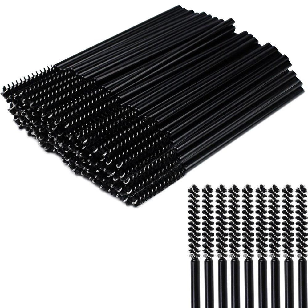 50 Pcs Disposable Eyelash Mascara Mini Brushes for Eye Lashes Extension Eyebrow and Makeup Small brush head and Small handle(Black)
