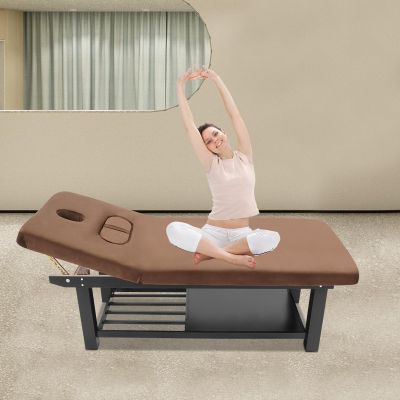 GUIAFUHYE Wood Wide Stationary Massage Table for Treatment Table Physical Therapy Table Spa Facial Bed (Black, Brown)