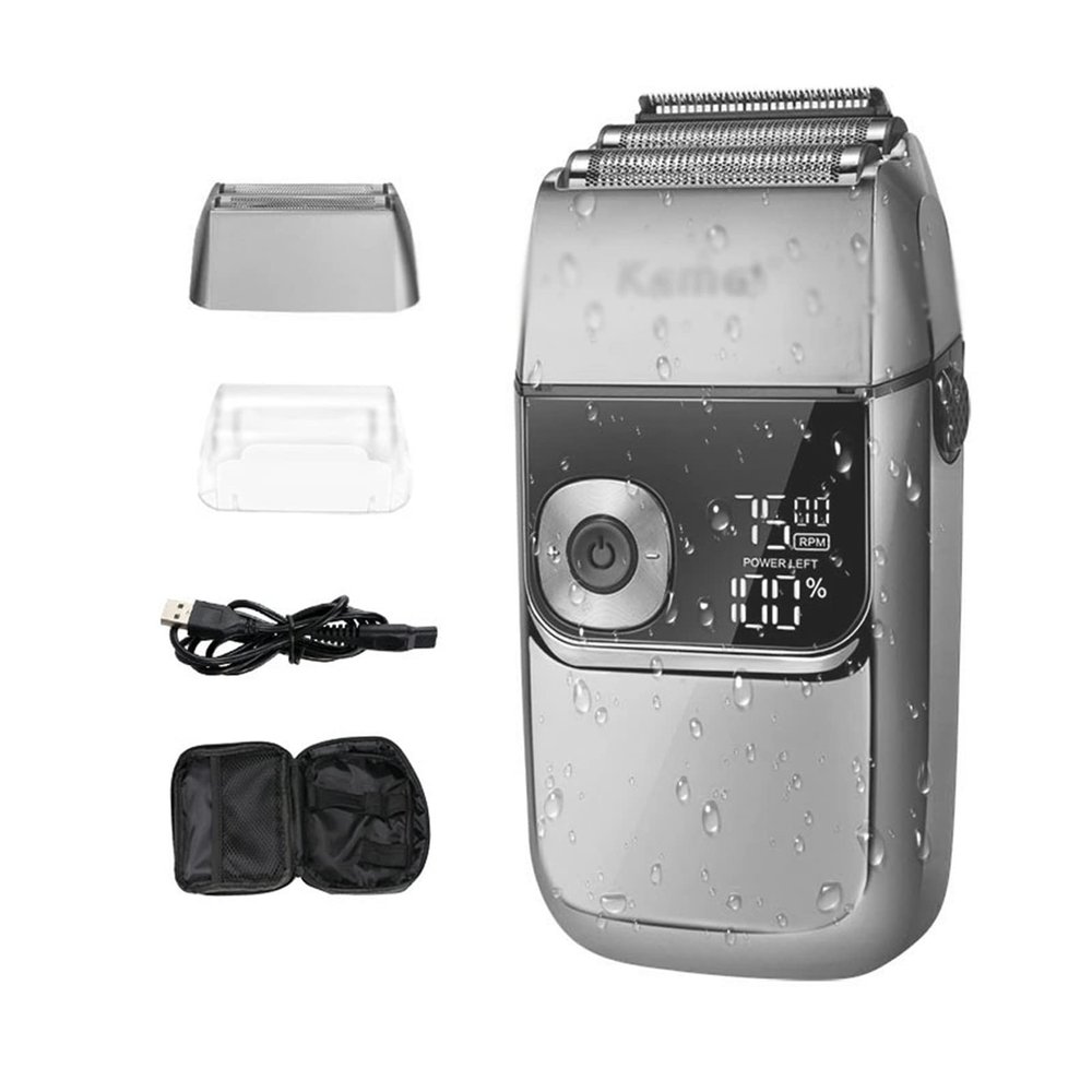 SIDUFHAOPKLL Electric Foil Shavers for Men All Metal 2 in 1 Foil Trimmer LED Waterproof Shaving Machine 3-Speed Adjustable(E)