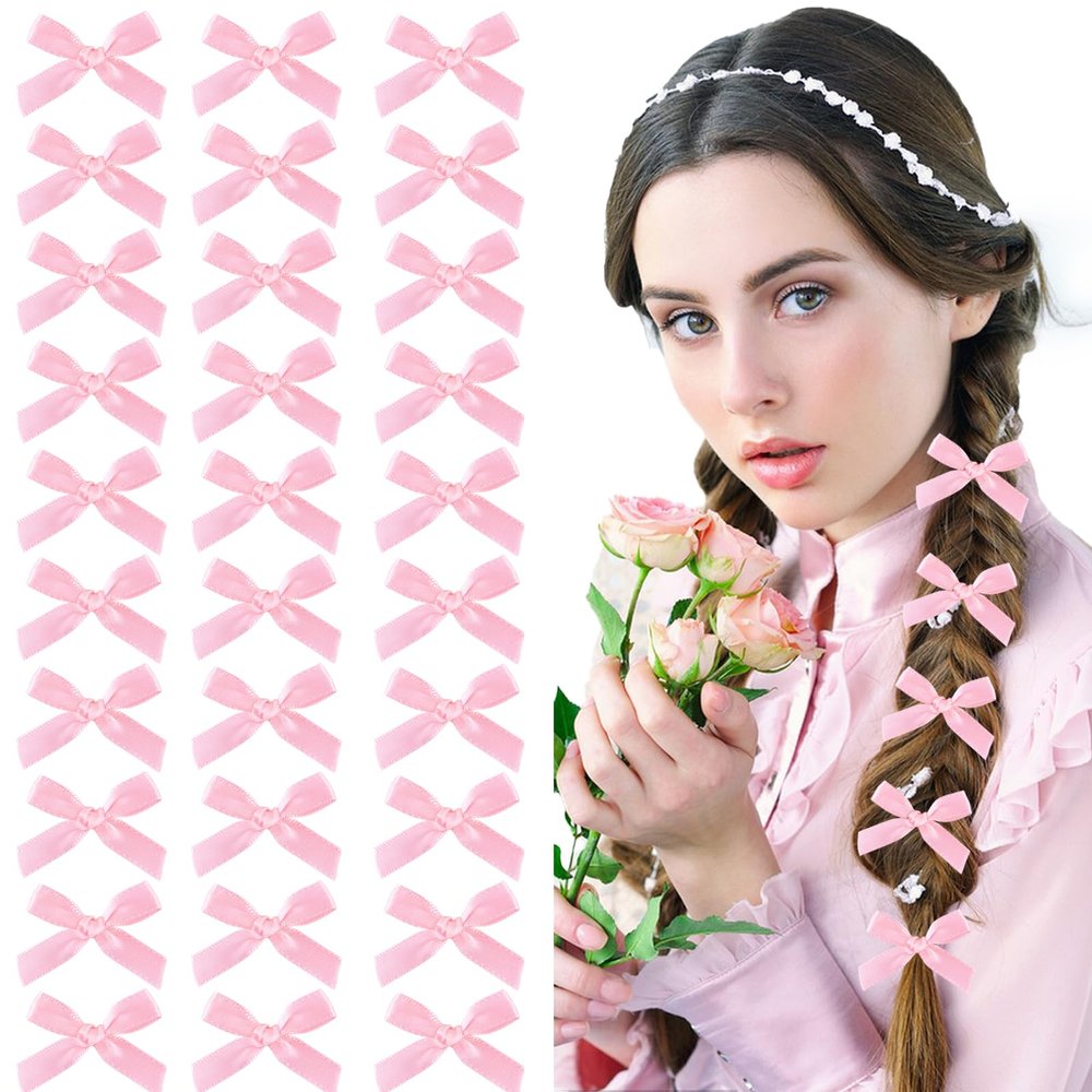 30PCS Pink Mini Bowknot Ribbon Barrettes,Hair Bows,Tiny Clip,Bow Clips,Butterfly Hair Accessories,Cute Claw Clips for Teens,Women & Girls