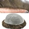 Super Thin Skin Mens Toupee 0.03mm Ultra Thin Skin Hair System For Men Human Hair Black Brown Blonde Gray V-looped Hairpiece 8''x10'' 90% Light Density, 610# Light Brown With 10% Gray view 1