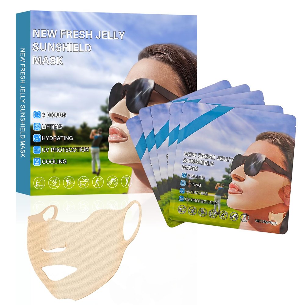 5-Piece Golf Sunscreen Patch, UV Protection Mask for Face Care, Hydrating Gel Cool Face Mask, Sun Protection UV Stickers, Suitable for Outdoor Sports, Cycling, Mountain Climbing