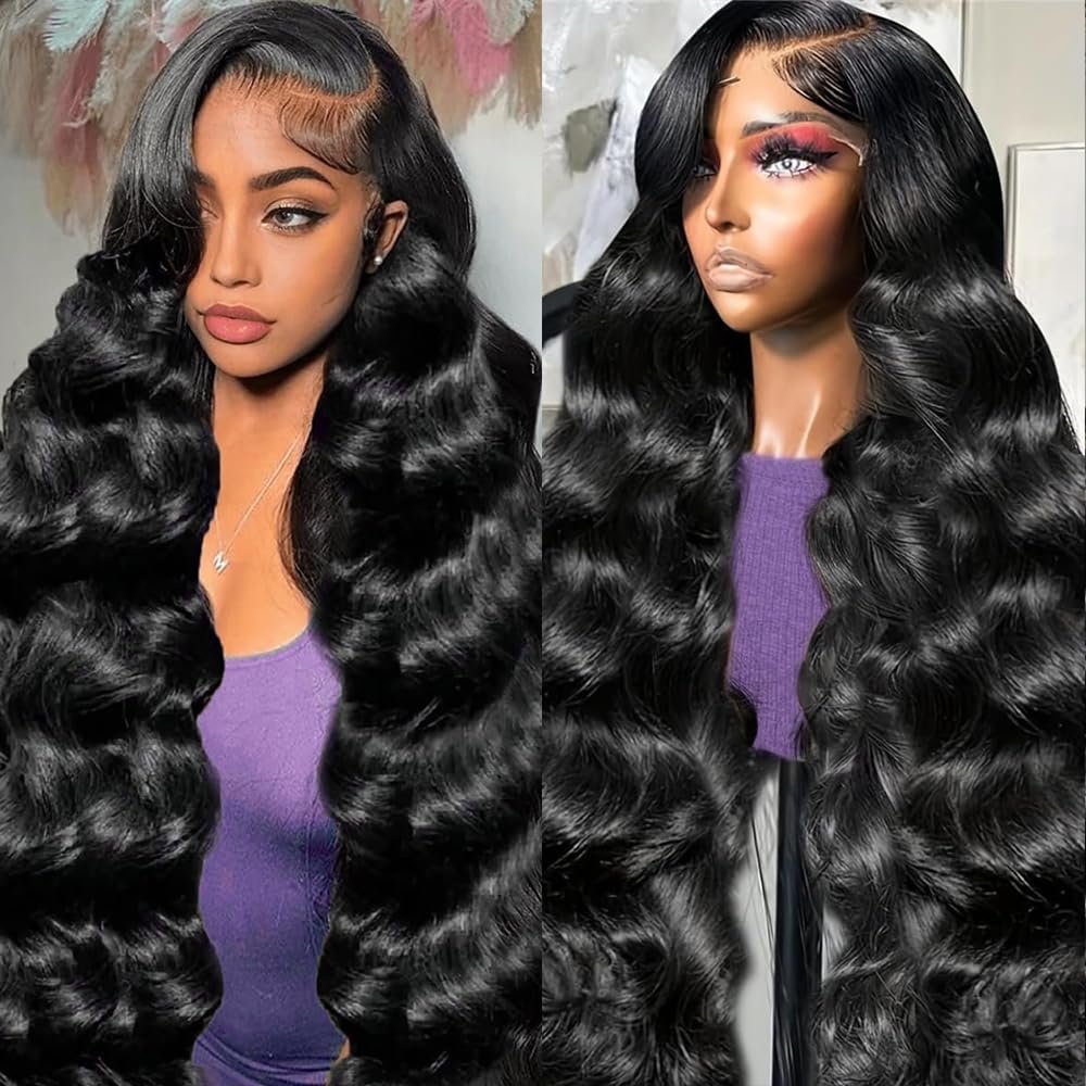 13x4 Lace Frontal Wigs Human hair 200% Density Body Wave Lace Frontal Wigs Human Hair Glueless Wig Pre Plucked with Baby Hair HD Transparent Lace Frontal Wigs Human Hair For Women Natural Black 20Inch