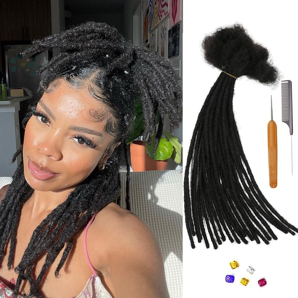 0.4cm & 0.6cm Width, 4-14 Inches10, 30, 60, 100 Strands Options 100% Real Human Hair Dreadlock Extensions for Men/Women/Kids, Handmade Permanent Loc Extension Bundles (0.4cm, 10inches, 10Strands)
