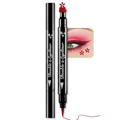 BINGBRUSH Double-head Liquid Star Eyeliner Red Stamp Pencil, Colors Flowers Heart Moon Shapes Face Stamps Makeup Colorful Waterproof Slim Gel Felt Tip High Pigment Liquid Eyeliner (12#Flower&Red)