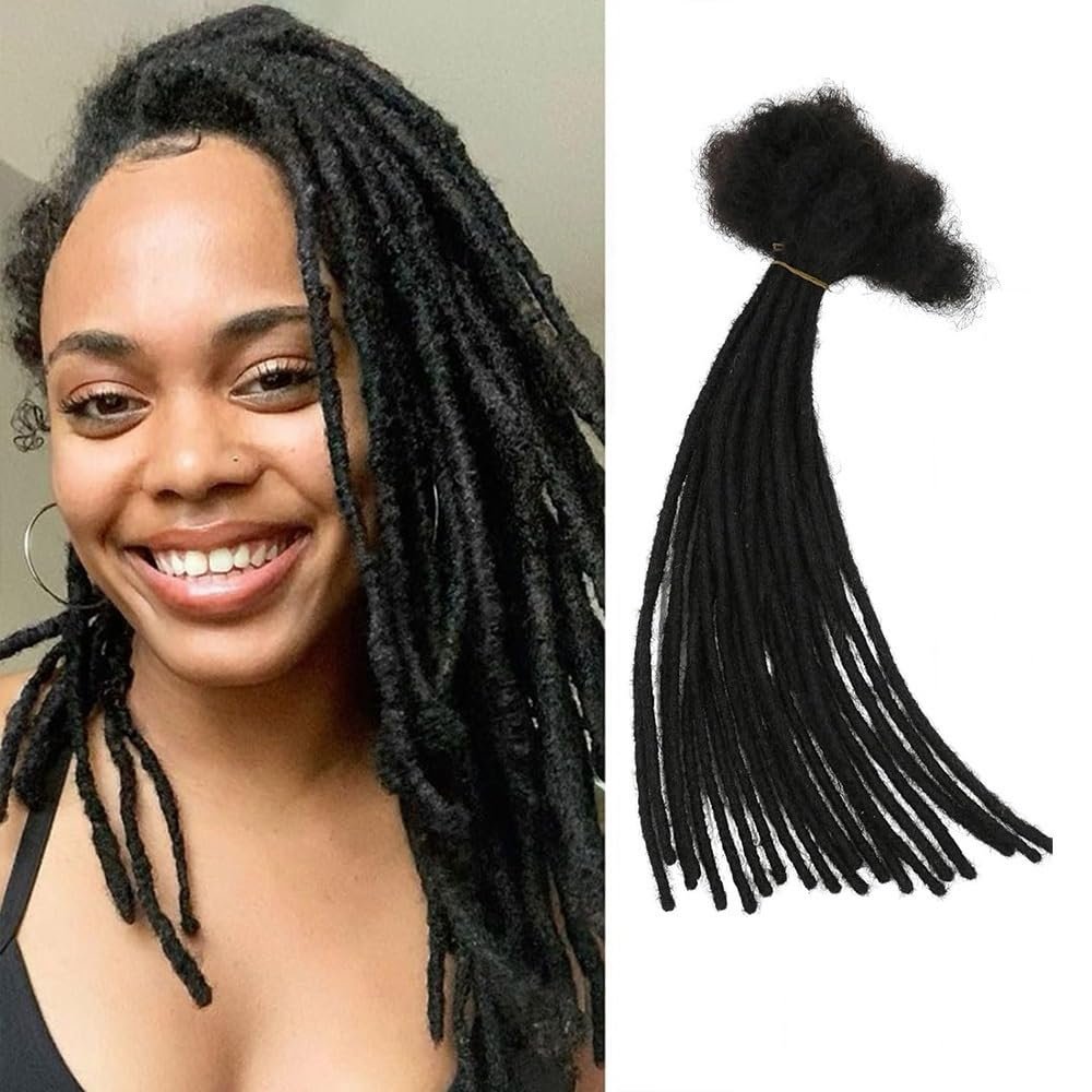 0.4cm & 0.6cm Width, 4-14 Inches10, 30, 60, 100 Strands Options 100% Real Human Hair Dreadlock Extensions for Men/Women/Kids, Handmade Permanent Loc Extension Bundles (0.6cm, 4inches, 10Strands)