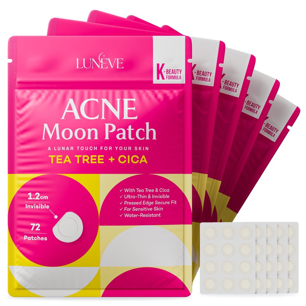 LUNVE Pimple Patches for Face Hydrocolloid Acne Patch with Tea Tree & Cica, K-Beauty Invisible Waterproof Spot Stickers, Fast Healing Overnight Pimple Patch, 72 Count