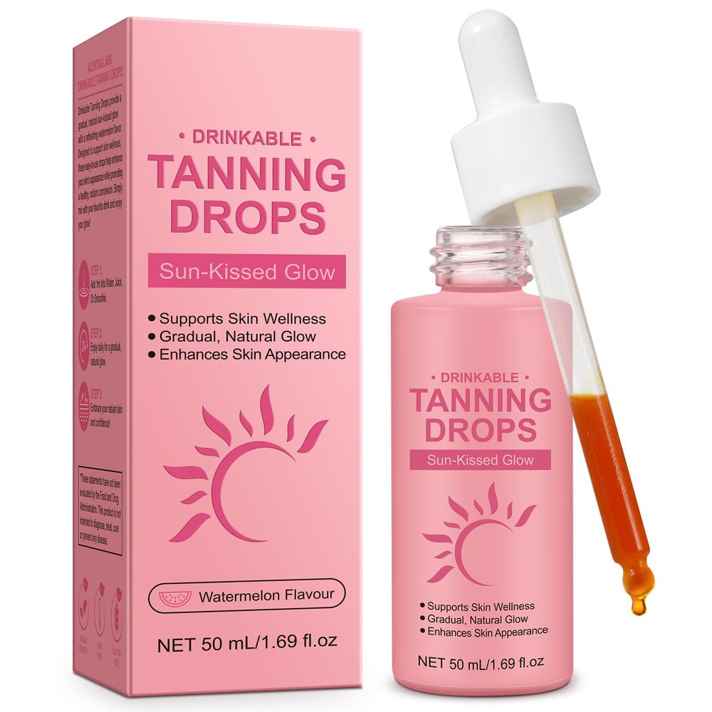 Tanning Drops To Drink, Drinkable Sunless Tanning Drops, Moisturizing Oral Bronzing Supplement with Beta-Carotene & Vitamins for Healthy Glow, Face & Body, 1.69 fl oz
